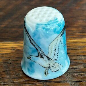 Porcelain Thimble With Seagull Design & Monterey CA Text